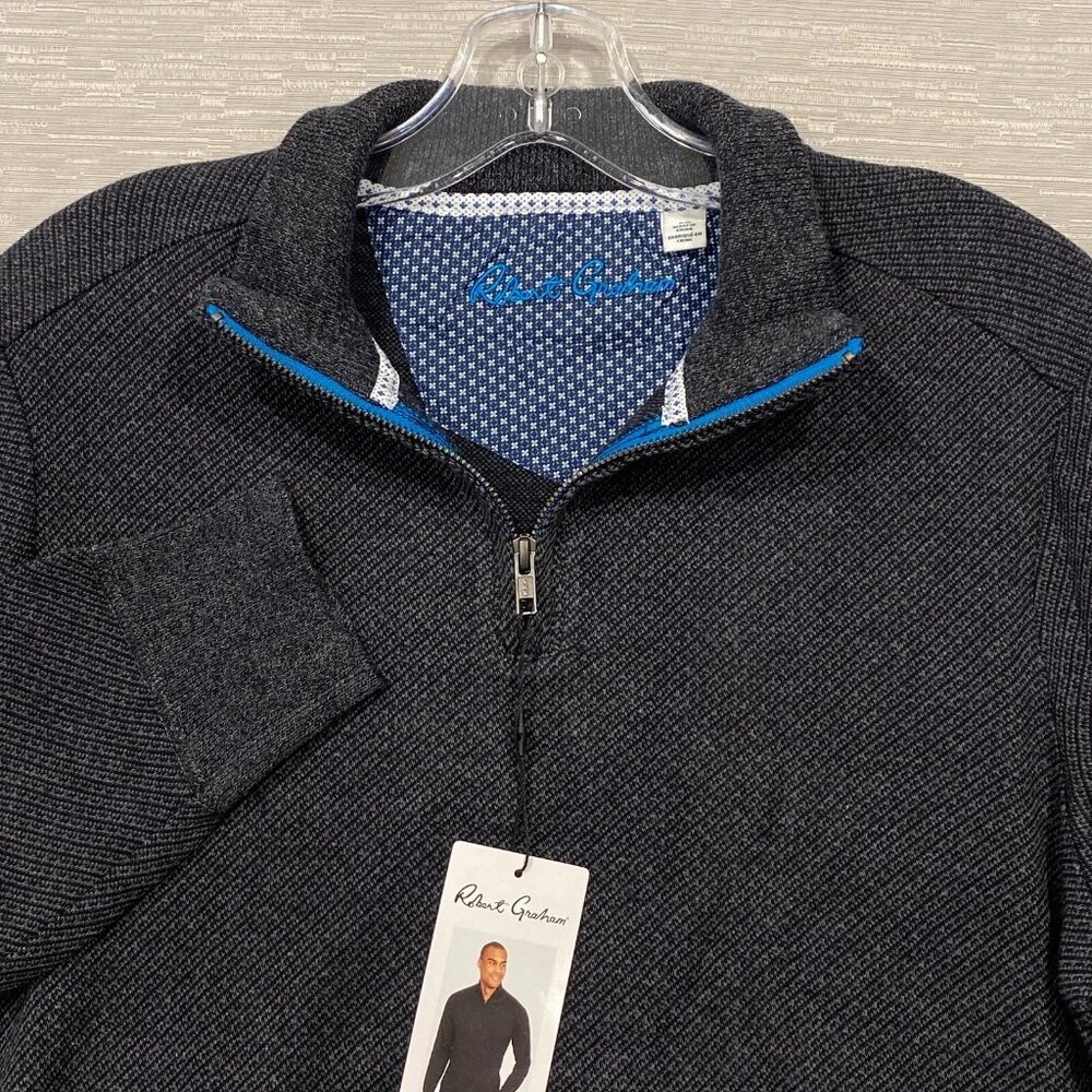 Robert Graham Sweater Mens Small Gray 1/4 Zip Knit Pullover Long Sleeve